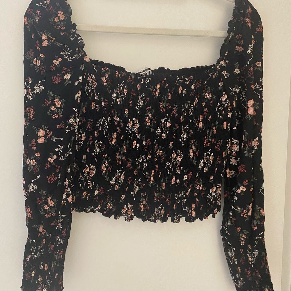 Reformation Pinto Top in Black with Pink Floral